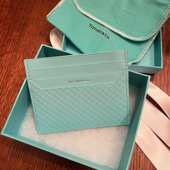 Square Card Case in Tiffany Blue Leather - Picture 3 of 5